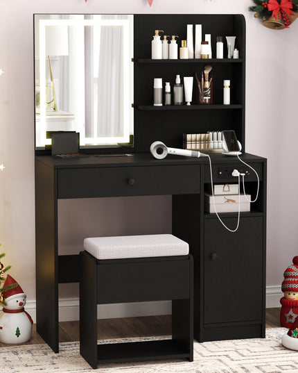 CHARMAID Vanity Desk with Charging Station and Storage Stool for Bedroom
