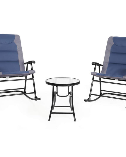 Giantex 3 PCS Folding Bistro Set Outdoor Patio Rocking Chairs Round Table Set 2 Rocking Chairs