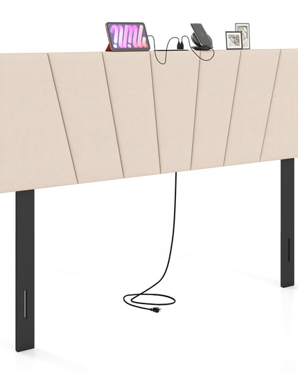 Giantex Headboard with Charging Station Queen/Full Size（Vertical Channel Tufting with Charging）