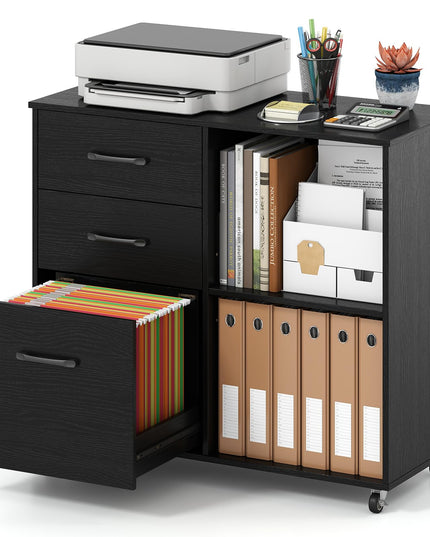 3-Drawer File Cabinet | Mobile Lateral Filing Cabinet with Wheels