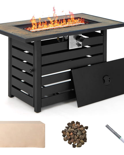 Giantex 42" Propane Fire Pit - 50,000 BTU Rectangular Outdoor Gas Firepit with Lid