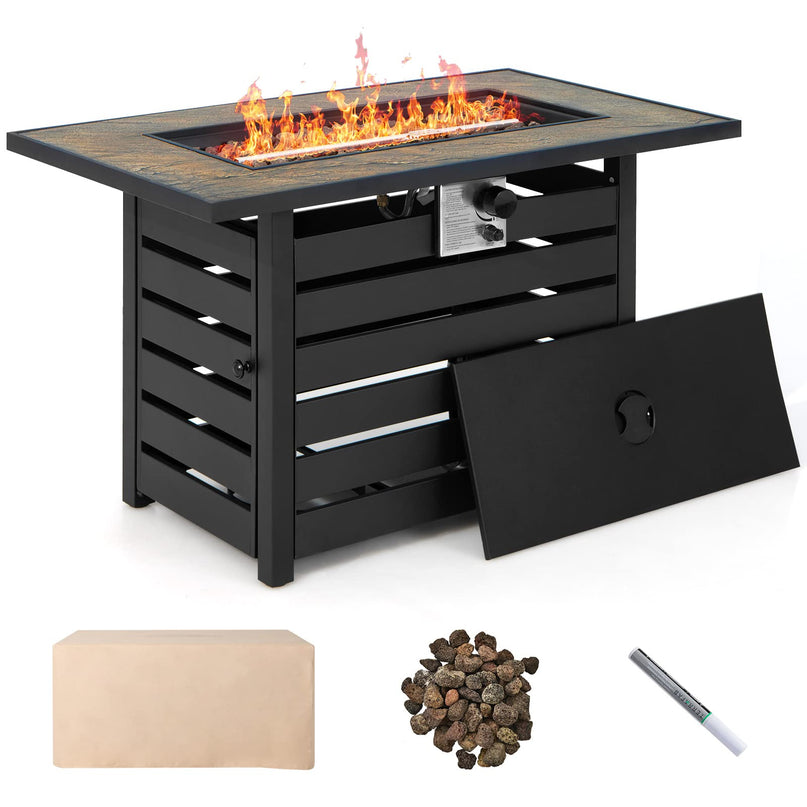 Giantex 42" Propane Fire Pit - 50,000 BTU Rectangular Outdoor Gas Firepit with Lid