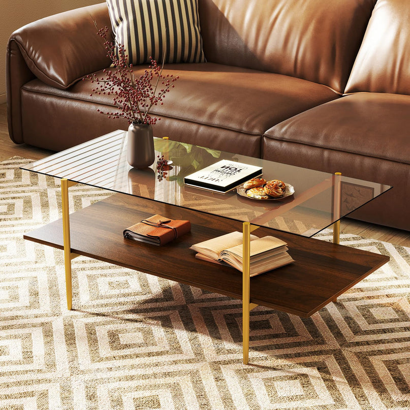 Giantex Glass Coffee Table Mid Century Modern Center Table