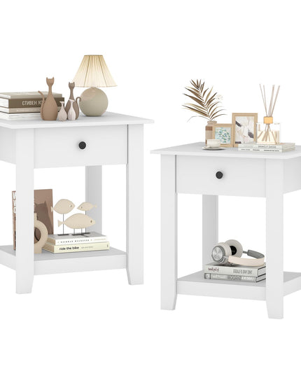 Drawer 1/2-Tier Bedside Table with Storage Open Shelf