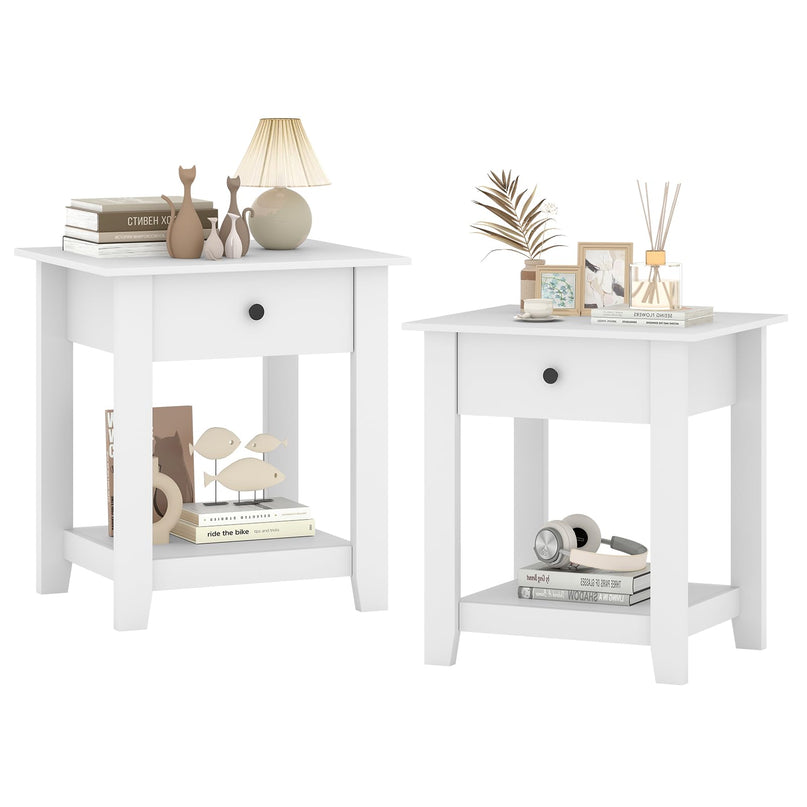 Drawer 1/2-Tier Bedside Table with Storage Open Shelf