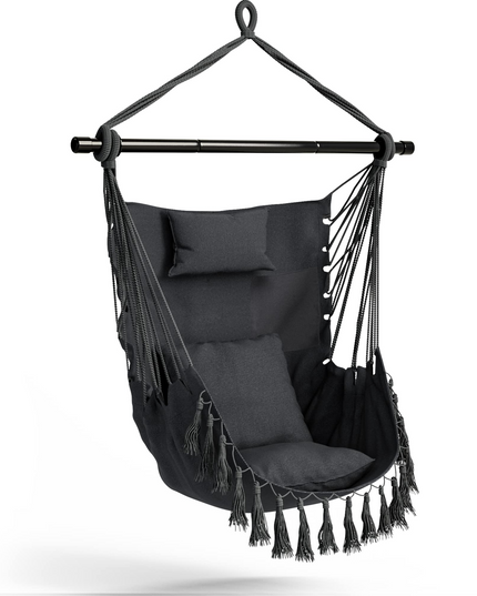 Hanging Chair Hammock Swing Chair - with Sturdy Steel Hanging Bar
