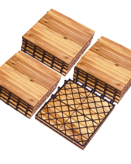Giantex 27 PCS Interlocking Patio Deck Tiles, 12 x 12in Acacia Hardwood Floor Tiles, Tools Free Assembly