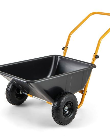 Giantex Dual-Wheel Wheelbarrow, Heavy-Duty Garden Utility Cart with Built-in Stand, Pneumatic Tires, 330 Lbs Capacity, Foldable Handle