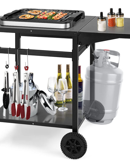 Giantex Outdoor Pizza Oven Stand Grill Cart with Wheels, Foldable Side Table, Gas Tank Hook
