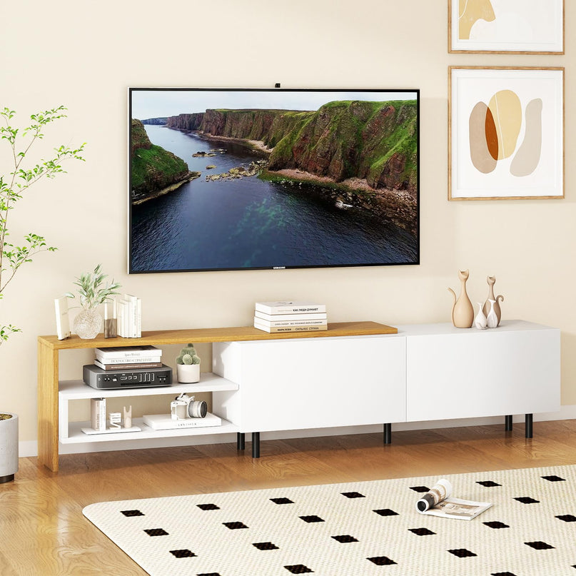 Meuble TV Giantex pour téléviseurs jusqu'à 80 pouces | Meuble de divertissement blanc avec rangements
