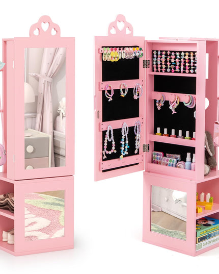 CHARMAID Kids Mirror Jewelry Cabinet - 47" Standing Jewelry Armoire with Full Length Mirror