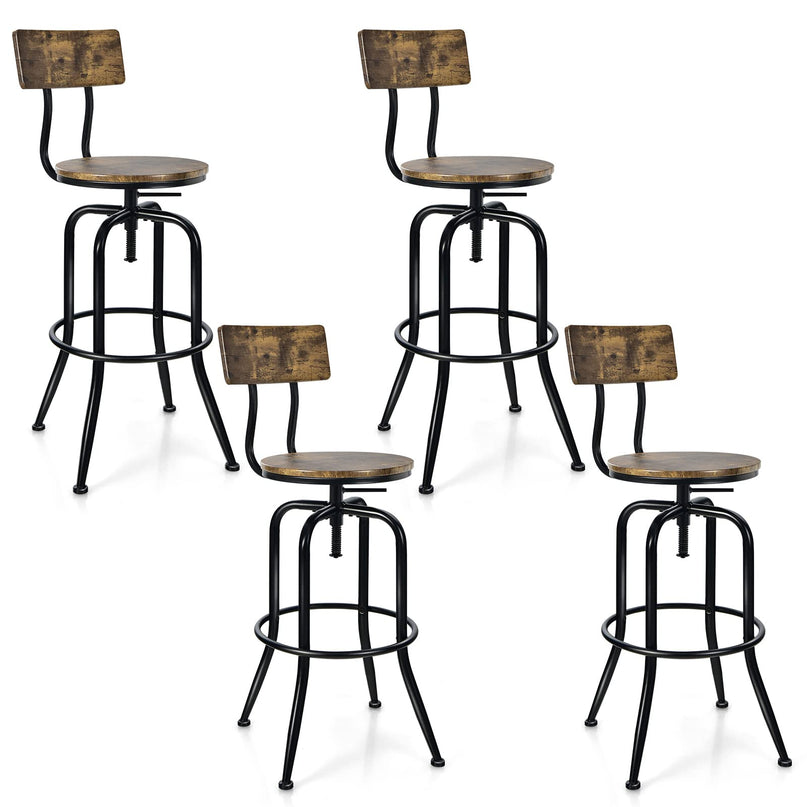 Industrial Bar Stool, Vintage Adjustable Swivel Counter Height Kitchen Dining Chair with Arc-Shaped Backrest