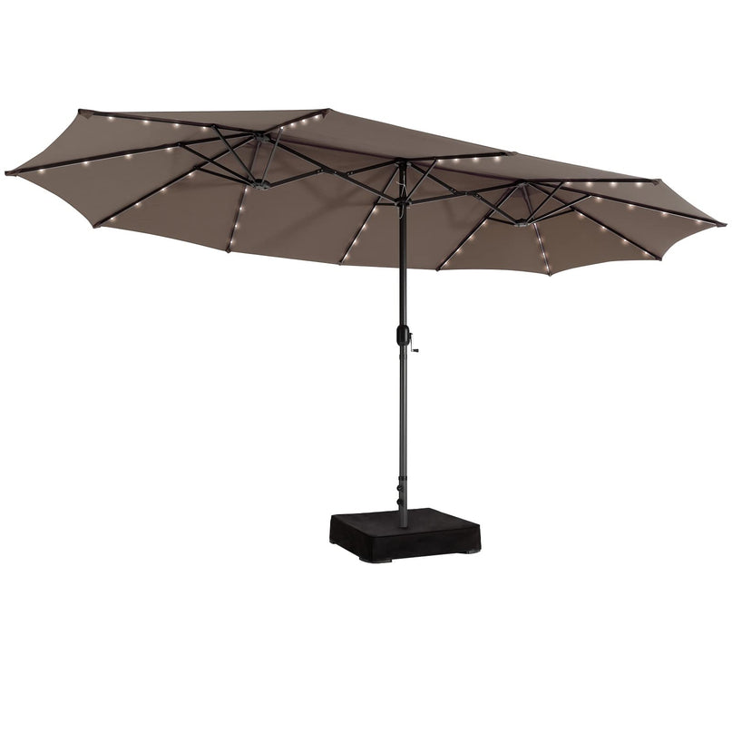 15ft Large Outdoor Umbrella Double-Sided, 48 Solar Lights, Auto-Charging Solar Panel