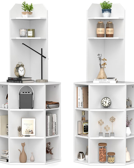 Giantex 6-Tier Corner Shelf with Charging Station, 63" Tall Corner Bookshelf with 2 USB Ports & 2 Outlets