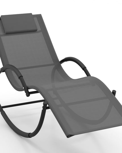Giantex Outdoor Rocking Lounge Chair, Zero Gravity Rocking Chair with Removable Headrest, Breathable Backrest & Seat