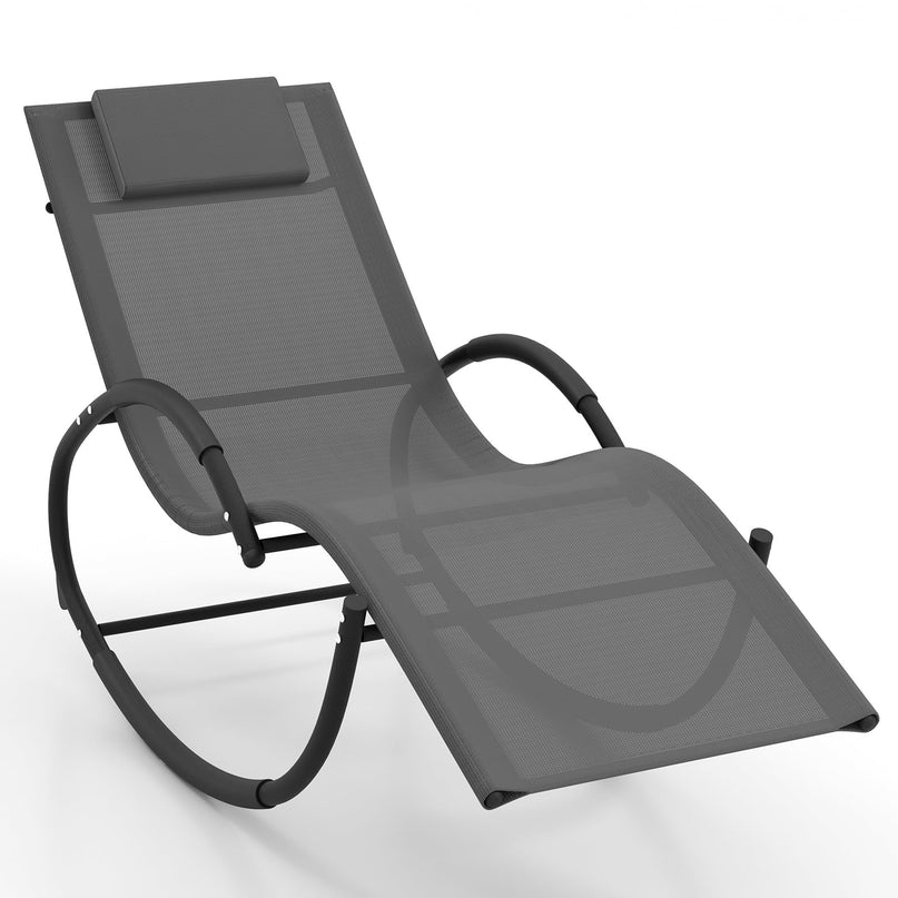 Giantex Outdoor Rocking Lounge Chair, Zero Gravity Rocking Chair with Removable Headrest, Breathable Backrest & Seat