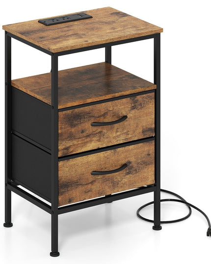 Giantex 24.5"/27.5" Nightstand with Charging Station & 1 Fabric Drawer(1/2)