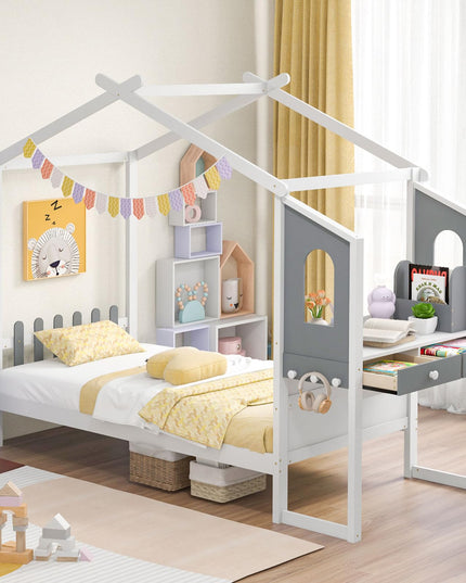 Giantex Full Size House Bed with Study Desk