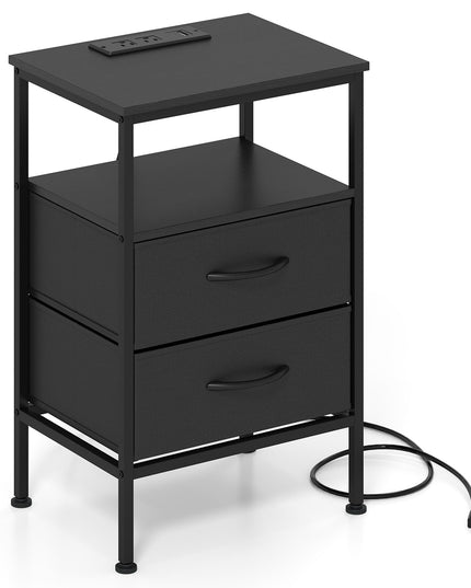 Giantex 24.5"/27.5" Nightstand with Charging Station & 1 Fabric Drawer(1/2)