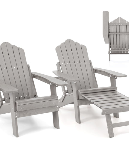Giantex Folding Adirondack Chair, All-Weather Lounge Chair with Adjustable Backrest, Retractable Ottoman