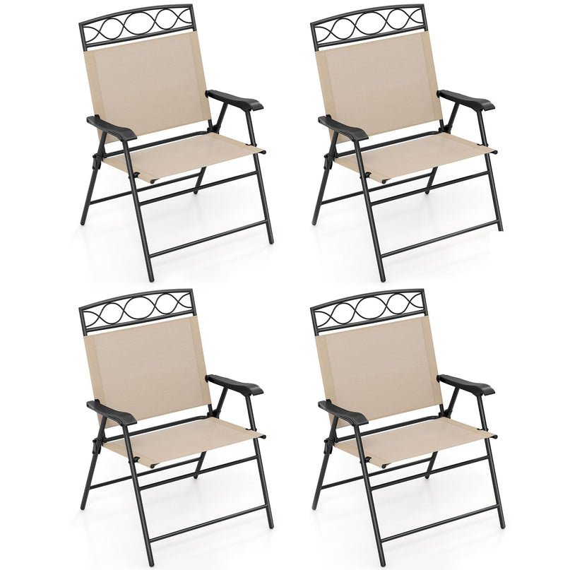 Giantex Set of 4 Patio Folding Chairs with Armrest and Metal Frame