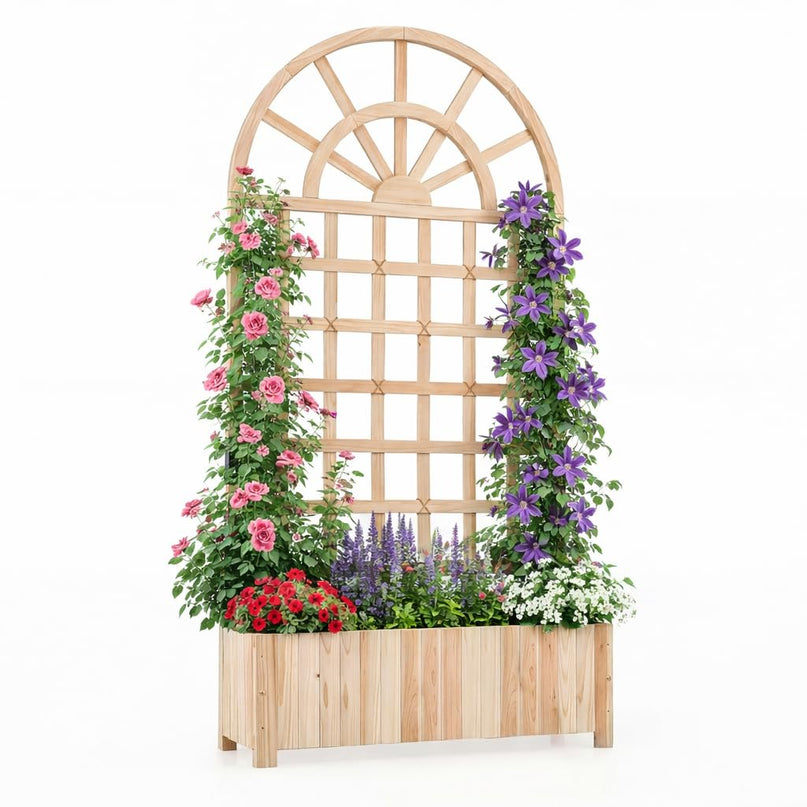 Jardinière surélevée d'extérieur en bois de sapin Giantex 71" avec treillis et trous de drainage