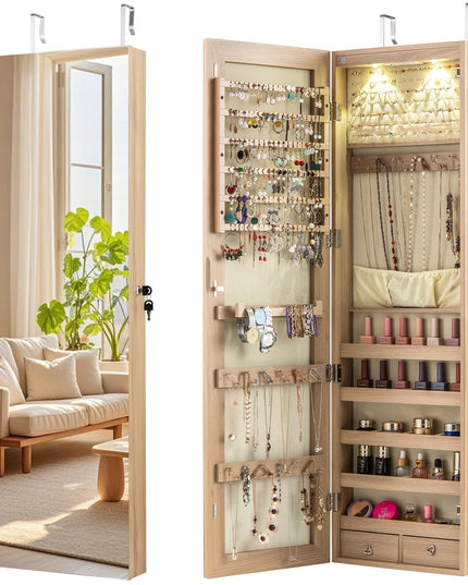Wall Door Jewelry Armoire Cabinet with Full-Length Mirror
