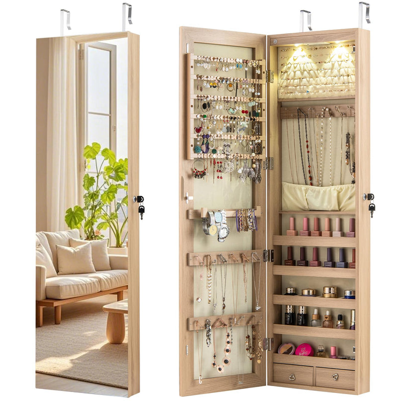 Wall Door Jewelry Armoire Cabinet with Full-Length Mirror
