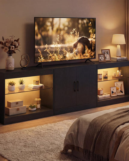 Meuble TV LED Giantex pour téléviseur 85 pouces | Meuble TV moderne avec prises de courant