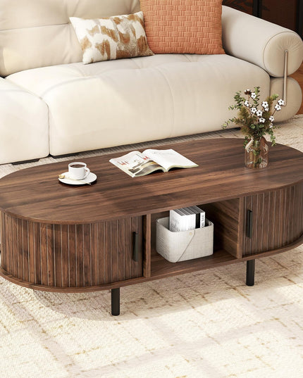 Giantex Oval Coffee Table 48 Inch Mid Century Modern Living Room Table
