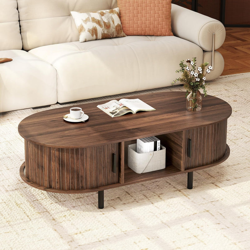Giantex Oval Coffee Table 48 Inch Mid Century Modern Living Room Table