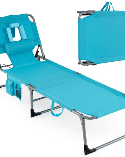 Chaise longue Giantex pliante pour la plage avec trou pour le visage, oreiller lavable, poche