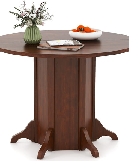 Giantex 42” Round Dining Table, Modern Kitchen Table with Pedestal Base, Solid Wood Frame