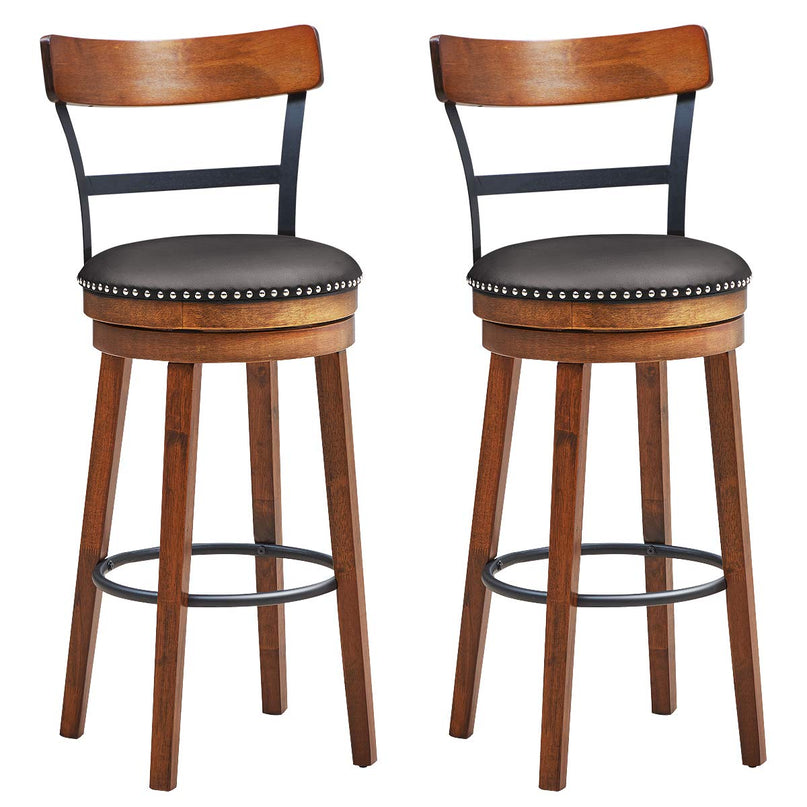 360-Degree Swivel Stools with Leather Padded Seat, Single Slat Ladder Back & Solid Rubber Wood Legs