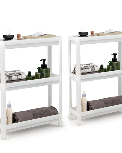Giantex 2 Pack 3 Tier Slim Rolling Storage Cart with Wheels, Detachable Utility Cart with Drainage Holes
