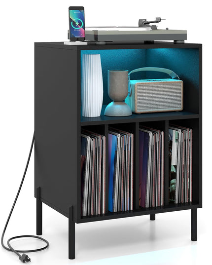 Giantex Record Player Stand w/LED Light & Charging Station