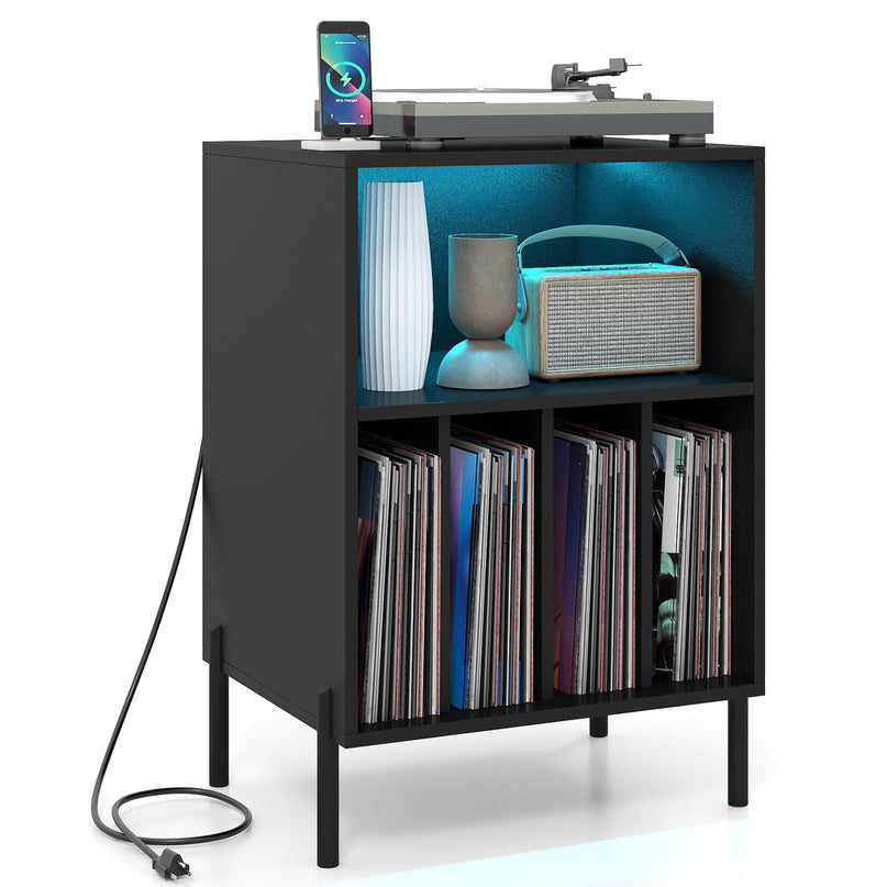 Giantex Record Player Stand w/LED Light & Charging Station