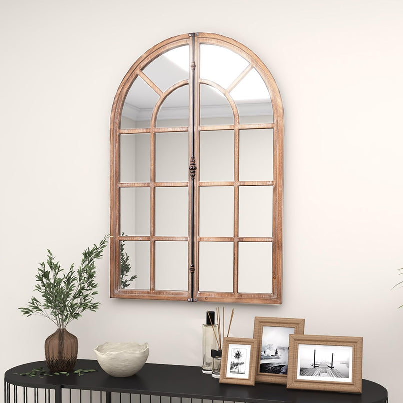 CHARMAID Farmhouse Arch Wall Mirror - 34"x24" Arched Window Pane Mirror