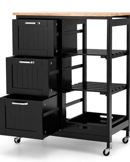 Giantex Kitchen Island Cart with Storage, Bar Serving Cart on Wheels with 3 Deep Drawers