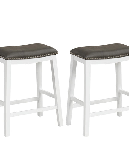 Giantex 26" Counter Height Bar Stools Set of 2, Faux PVC Leather Farmhouse Barstools w/Padded Seat