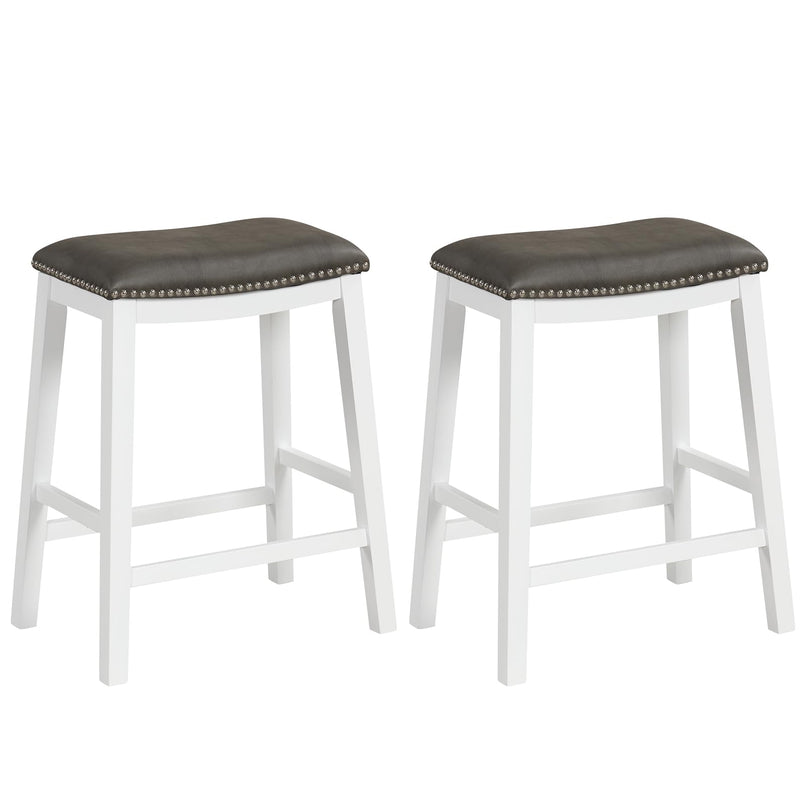 Giantex 26" Counter Height Bar Stools Set of 2, Faux PVC Leather Farmhouse Barstools w/Padded Seat