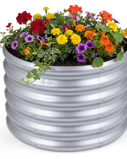 Giantex 2 x 2 x 1.5 FT Round Galvanized Raised Garden Bed with Open-Ended Base (1/2)