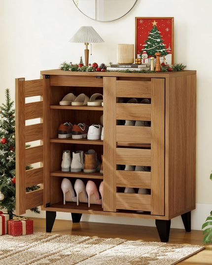 Meuble à chaussures Giantex avec portes à persiennes, étagères réglables et trous d'aération