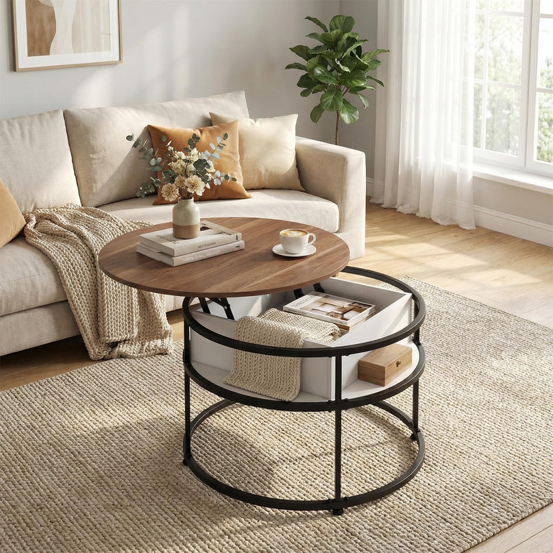 Giantex 31.5" Round Lift Top Coffee Table Farmhouse Center Table