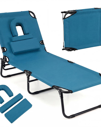 Chaise longue de bronzage pliante Giantex – Chaise de patio réglable avec trou pour le visage