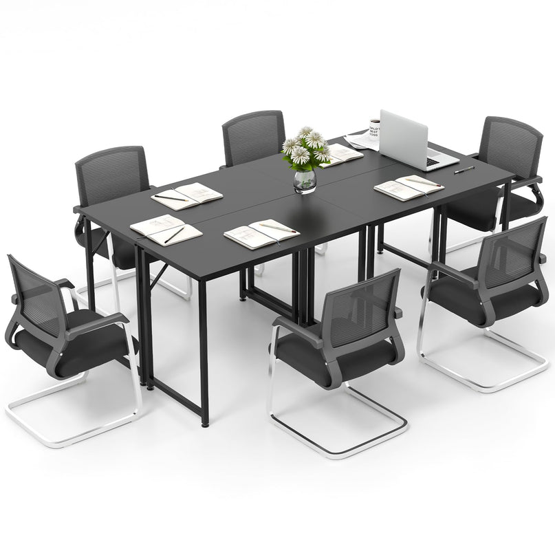 Giantex 6.5 FT Small Conference Table, 2 PCS 40" x 19.5" Rectangular Meeting Table with Heavy-Duty Metal Frame