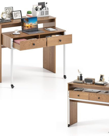 Giantex Small Computer Desk with Hutch & Drawers
