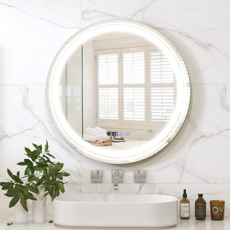 LED Bathroom Mirror, Lighted Beveled Edge Vanity Mirror Wall Mounted