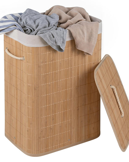 Giantex Bamboo Laundry Hamper with Lid for Bedroom Bathroom Laundry Room