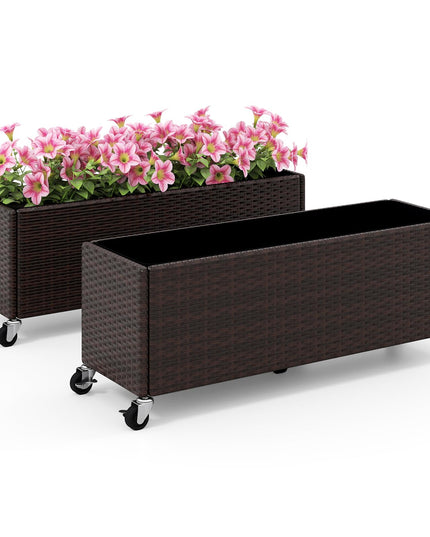 Giantex Set of 1/2 Wicker Raised Garden Bed with Wheels (38”x12”x14”)